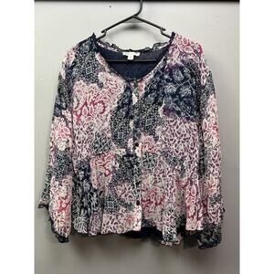 Coldwater Creek Shirt Womens Plus Large 14-16 Paisley‎ Button Blouse Boho Top